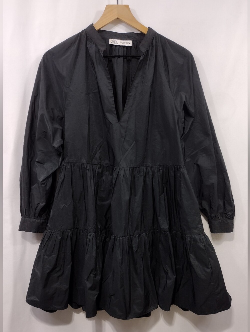 Zara Black Tiered V-Neck Long Sleeve Dress Womens XS Babydoll Boho Retro - Picture 1 of 8
